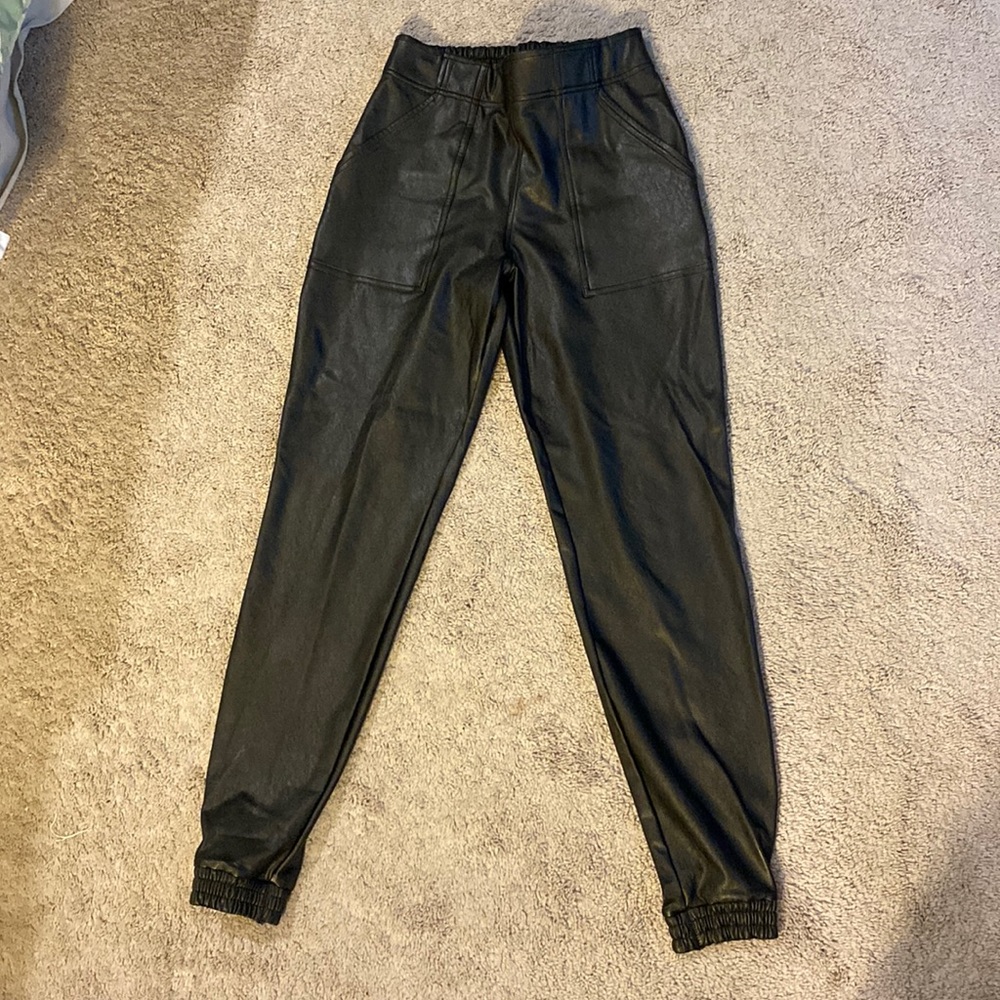 Spanx black faux leather jogger size small. Like new